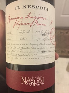 Poderi Dal Nespoli Il Nespoli Romagna Sangiovese Superiori Riserva Sangiovese 2012